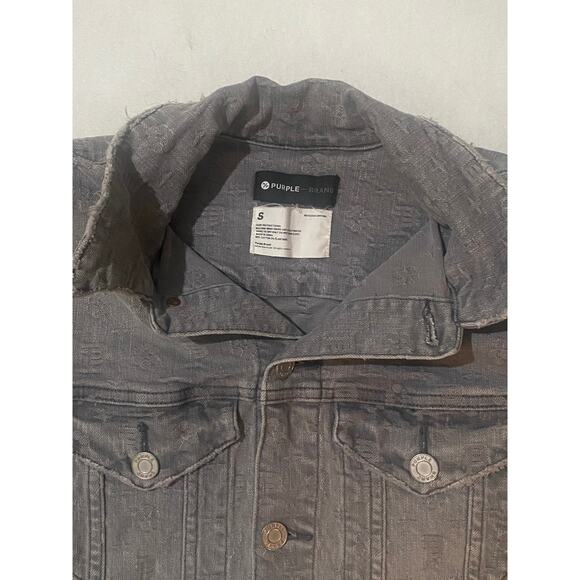 PURPLE BRAND P024 Washed Grey Jacquard Trucker Denim Jacket - Picture 4 of 8